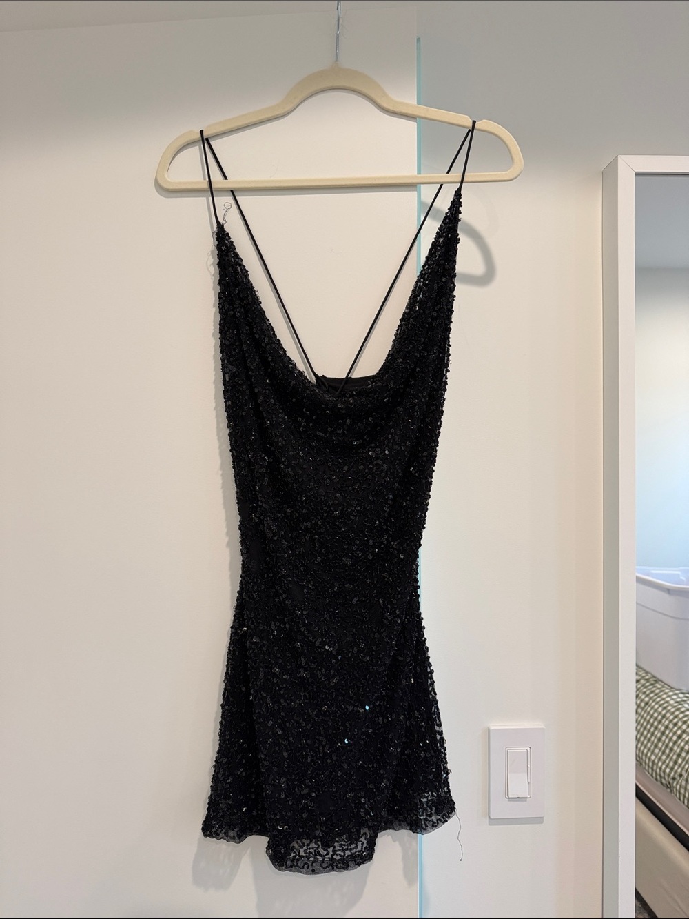 Retrofete Black Sequin Slip Dress with Cowl Neck Size Small